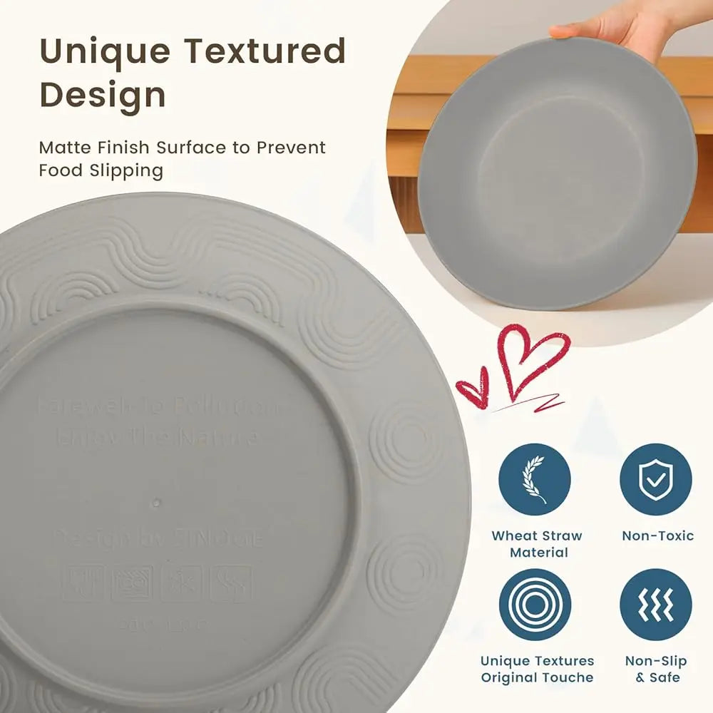 40-Piece Wheat Straw Dinnerware Sets, Non Breakable Dinnerware, Cups, Plates And Bowls Sets For 8 - Microwave Dishwasher