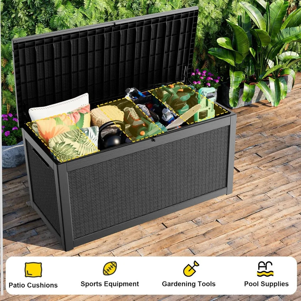 Best - 320 Gallon Deck Box Waterproof,UV Resistant Resin Outdoor Storage Box w/Hydraulic Rod,Lockable Design&Enhanced Durability