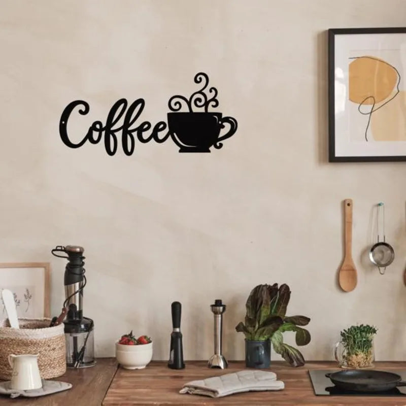 1pcs Coffee Cup style Metal Wall Art Coffee Wall Sculpture Sign Wall Decor for Kitchen Restaurant Shop Decors Accessories