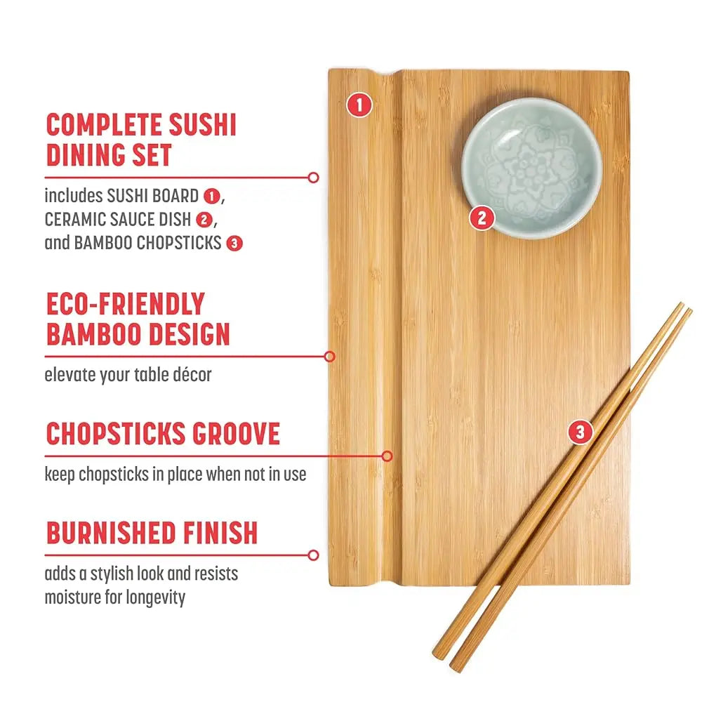55-1106, Bamboo Sushi Board Set, 6-Inch By 10-1/2-Inch