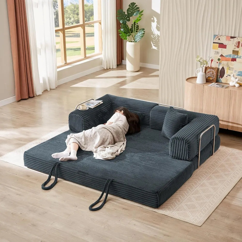 Sofa Bed 4-in-1 Boneless Couch Oversized Corduroy Upholstered Sleeper Sofa with Loveseat Couches for Living Room