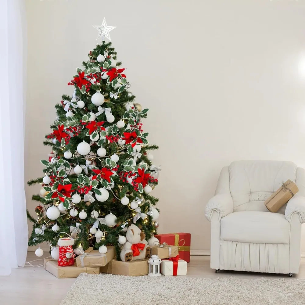Christmas Garland 6.6Ft Artificial Christmas Garland, Pine Garland with Pine Cones, Red Berry, Red Flower Christmas Decoration f