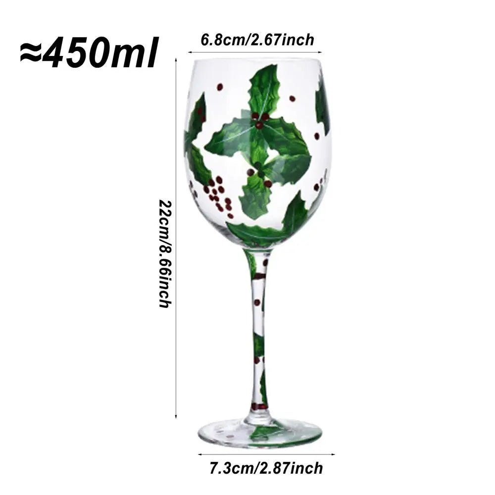 Creative Christmas Glass Cup Hand-Painted Christmas Tree Glass Goblet Red Wine Glass Christmas theme Home Glass Cup Xmas Gift