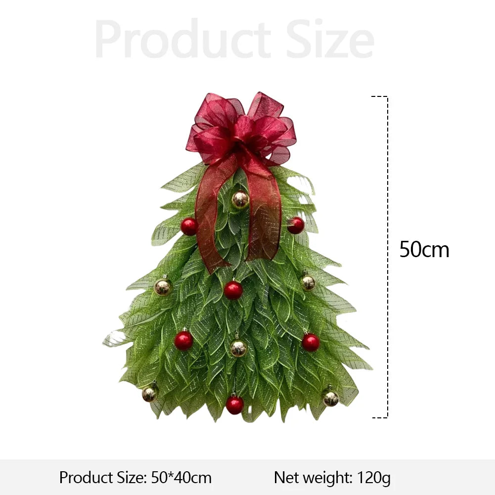 Handmade Christmas Tree Wreath with Bow & Ball Christmas Barb Christmas Wreath Flower Wreath Garland Front Door Decoration