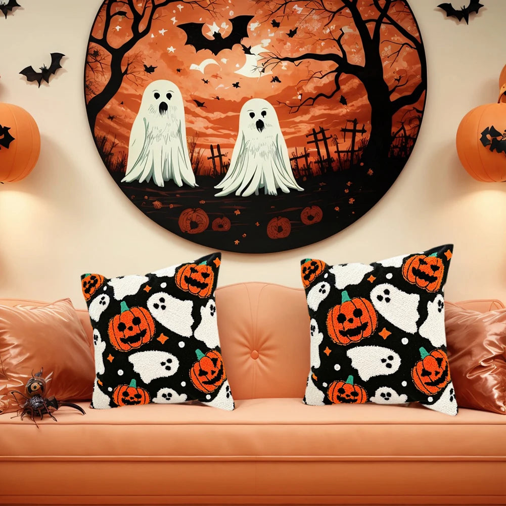 2PCS 45*45cm Halloween Pumpkin Cushion Cover Throw Pillow Cover Pumpkin Fall Decorative Soft Pillowcase for Couch Pillow