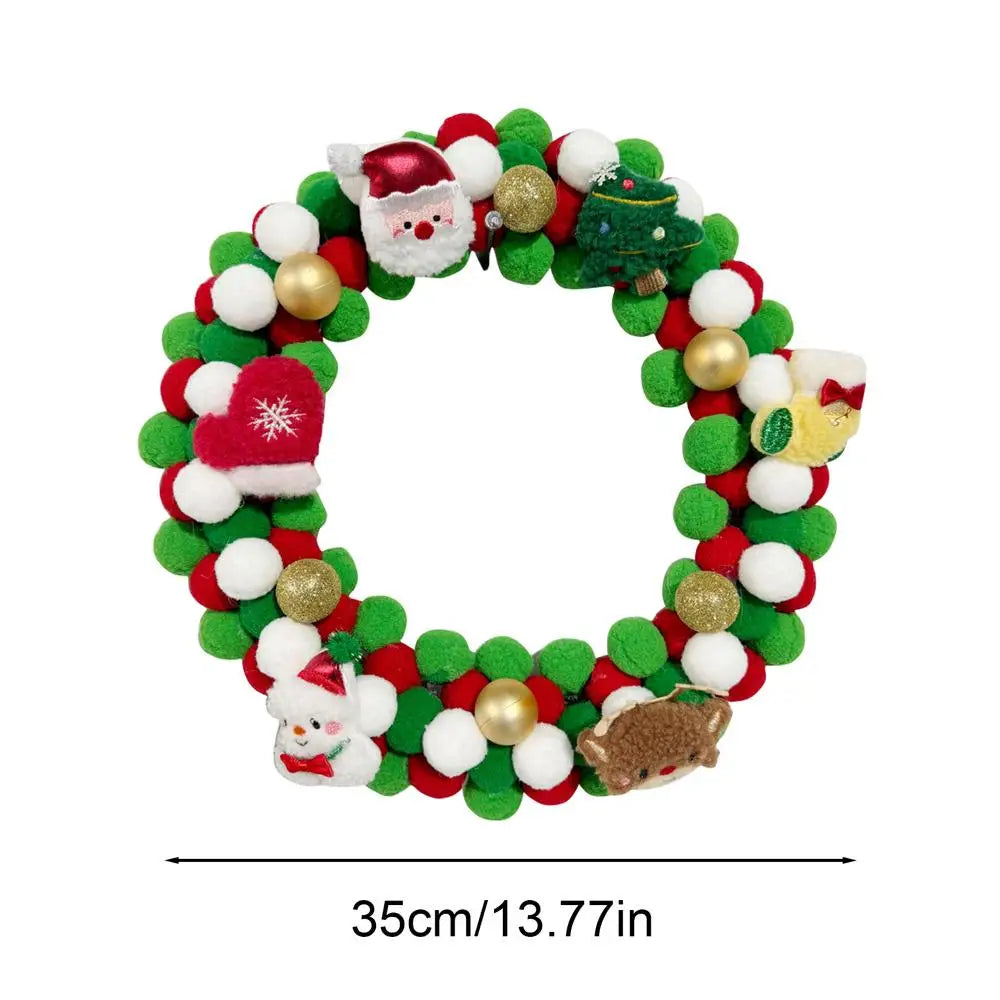 35cm Felt Balls Christmas Wreath Wreath Door Hanging Pendant Rattan Hoop Decoration Christmas Party Wreath Christmas Garland