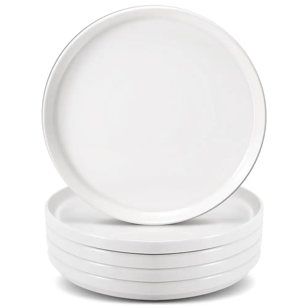 Porcelain Dinner Plates Set Of 6,8 H Round Dessert Salad Plates,White Ceramic Dinner Plate With Lipped Edges For Dessert Salad