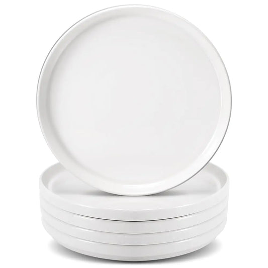 Porcelain Dinner Plates Set Of 6,8 H Round Dessert Salad Plates,White Ceramic Dinner Plate With Lipped Edges For Dessert Salad
