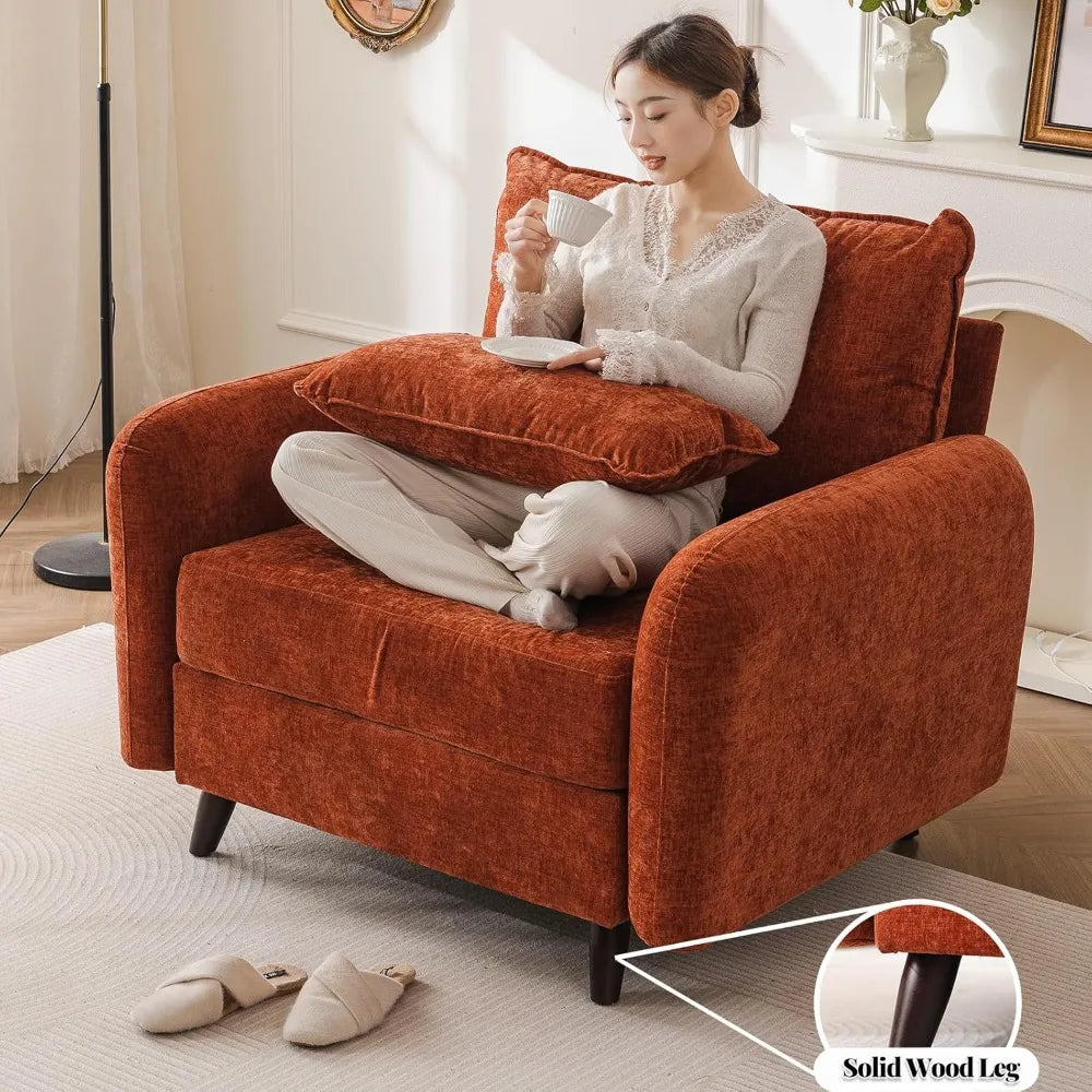 Accent Chair with All Seats Storage,Comfy Living Room Chairs with 2 Throw Pillow,Upholstered Mid-Century Armchair