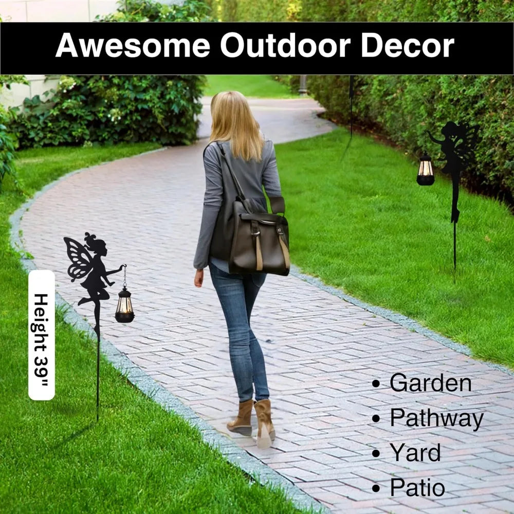 Fairy Garden Accessories Halloween Decorations Lawn Ornaments 1 Pair - Solar Lights Outdoor Garden Statue, Metal Stakes Decorati