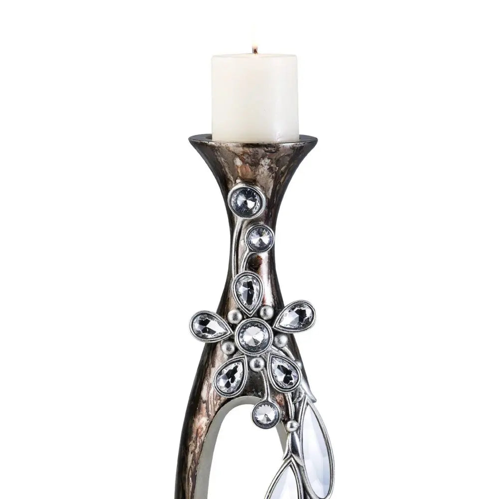 Crystal Accent Candleholder 16 Inch Tall Polyresin Balleria Design Glasses Decor Centerpiece Wedding Home Decor Flameless Safe