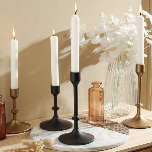Heavy Duty Black Cast Iron Taper Candle Holder - 7.8" Rustic Farmhouse Decor, Vintage Candelabra for Table Centerpiece