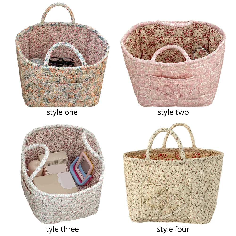 Fabric Pastoral Debris Organizing Bag with Easy Carry Handles Laundry Storage Bin for Shelves Closet Laundry Home Office Decor
