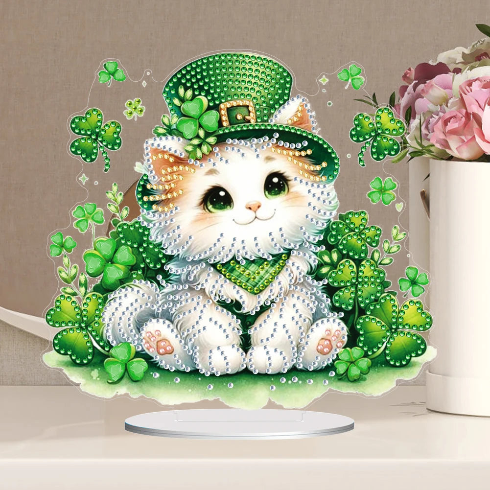 St. Patricks Day Fox Desktop Diamond Art Kits Rhinestones Desktop Ornaments Diamond Painting Desktop Decors Bedroom Table Decor
