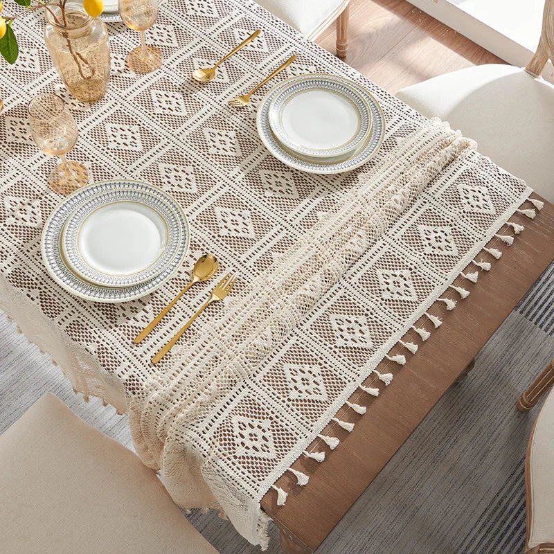 Luxury Style tablecloth, elegant hollow lace, non-slip dustproof dining table cover, durable fabric for home use, wholesale