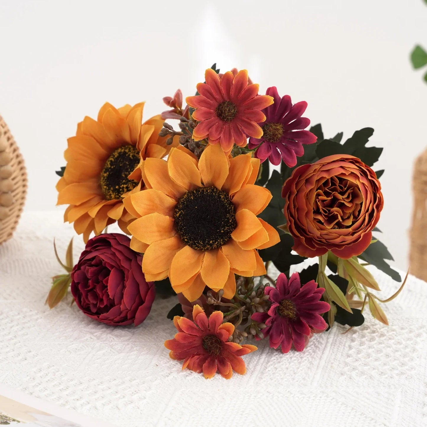1/4Pcs Sunflowers peony Artificial Flowers Fall Summer Decor, Fake Fall Flowers Silk Faux Sunflower Bouquet Vines room decor