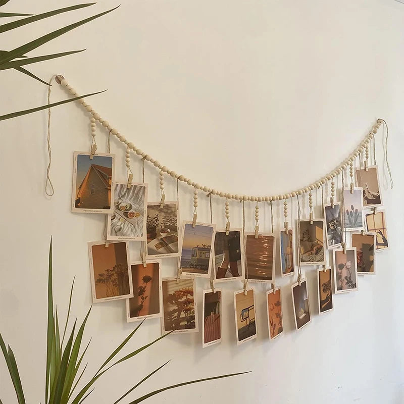 Photo Display Wall Hanging Decor Boho Home Decoration Wooden Beads Macrame Tapestry For Wall Hanging Room Decors Aesthetic Gift