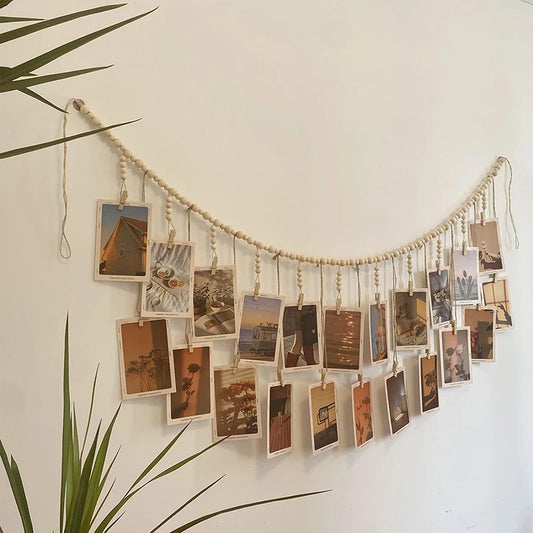 Photo Display Wall Hanging Decor Boho Home Decoration Wooden Beads Macrame Tapestry For Wall Hanging Room Decors Aesthetic Gift
