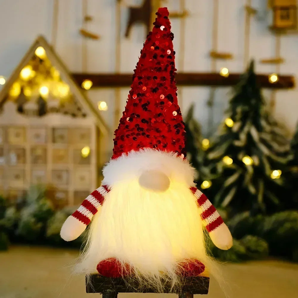 Glowing Knitted Gnome Doll with Led Night Light Christmas Decorations 2025 Home Xmas Tree Decor Navidad New Year 2026 Gift