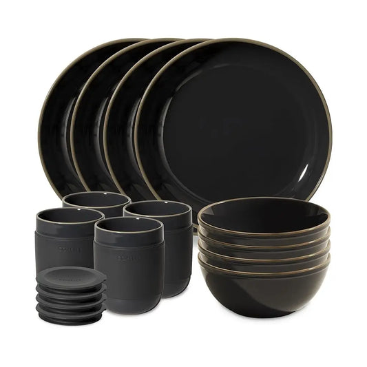 Stoneware Dinnerware Set, Handmade Reactive & Solid Glazed Ceramic Plates And Bowls, Modern Rustic Style Round Dishes, Service