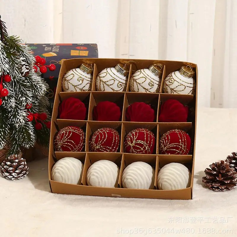 16pcs 8cm Christmas Ball Ornaments Christmas Tree Hanging Party Decoration 2024 Velvet Christmas Spheres Pendant Party Supplies