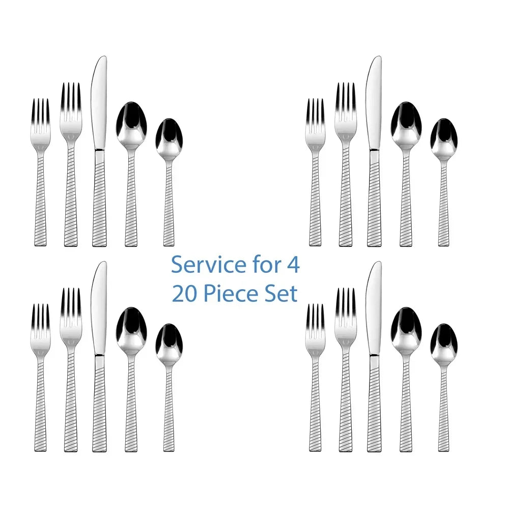 20 Piece Stainless Steel Flatware Set Service 4 Ergonomic Kitchen Utensils Dishwasher Safe Perfect Home Dining Camping Picnics