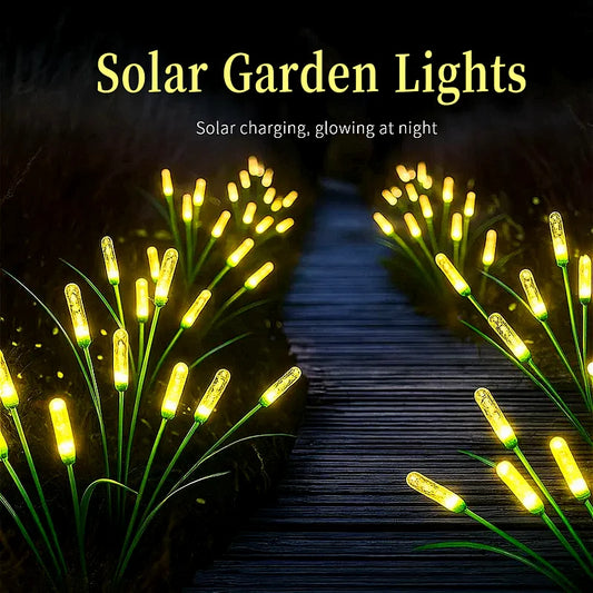 4/8 Set Solar Cattail LED Lights - Outdoor IP44 Waterproof, Auto-On Dusk, Swaying Firefly Glow, Garden Porch Holiday Decor