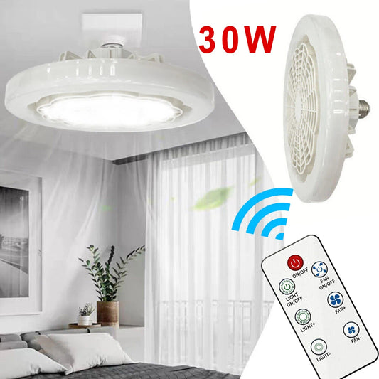 Smart Ceiling Fan with LED Light & Remote Control E27 Convertible Base for Living Room Home Decor Auto Speed Adjust