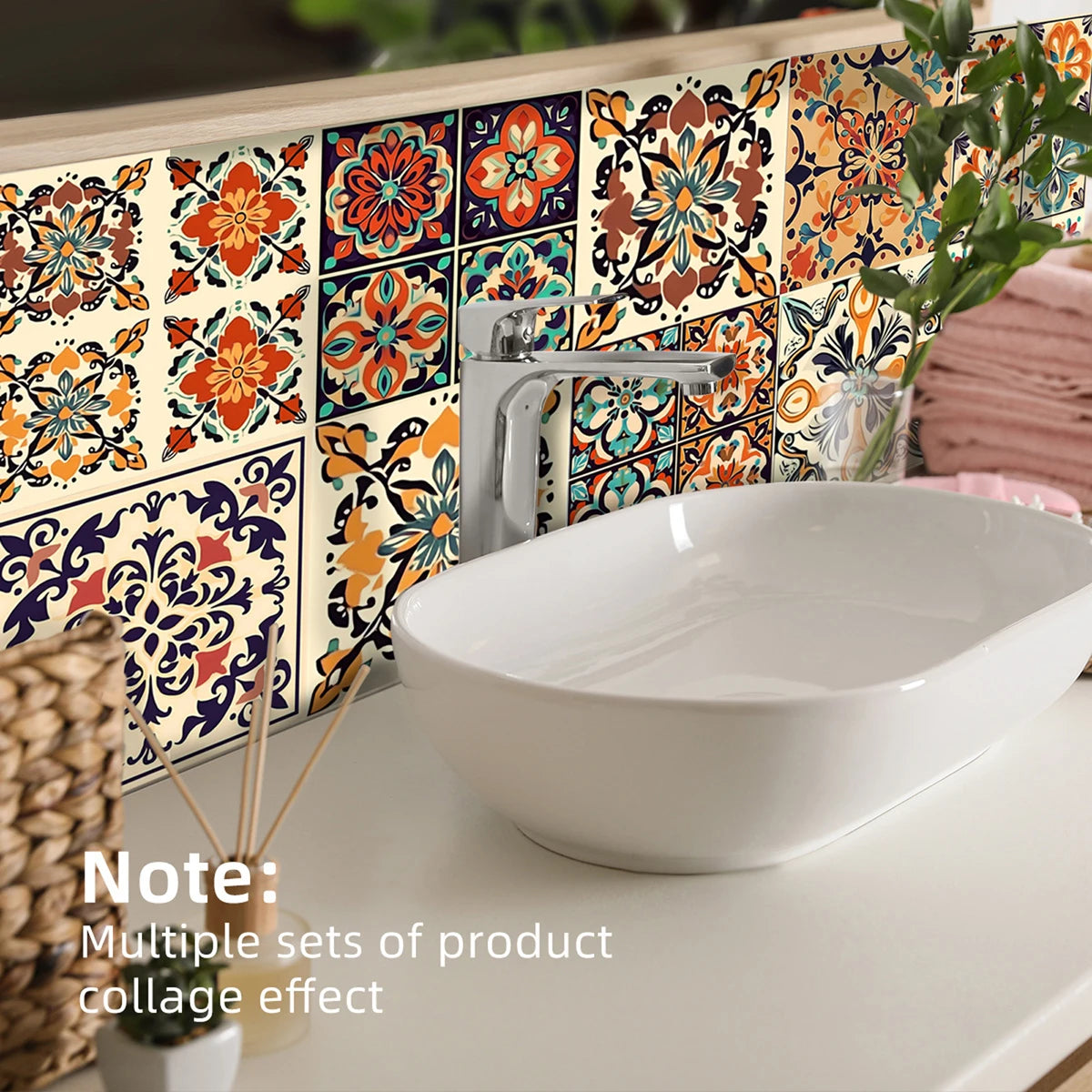 Retro Turkish Eclectic Tile Decals Removable Self-Adhesive Waterproof Wall Stickers for Bedroom Dining Room Home Decor
