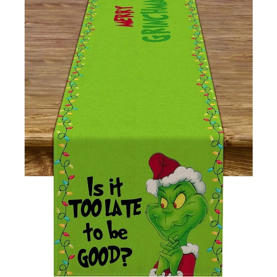 Merry Christmas Table Runner Green Xmas Buffalo Plaid Check Winter Holiday Party Decoration Fireplace Kitchen Dinning Home Deco