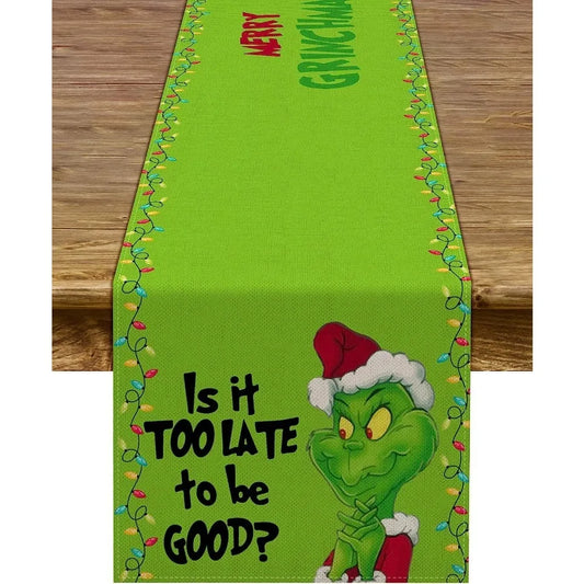 Merry Christmas Table Runner Green Xmas Buffalo Plaid Check Winter Holiday Party Decoration Fireplace Kitchen Dinning Home Deco