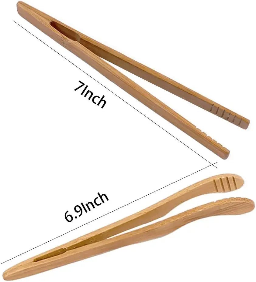 4 pack Bamboo Toaster Tongs - 7” Reusable Wood Cooking Tongs -Ideal Kitchen Utensil For Cheese Bacon Muffin Fruits Bread