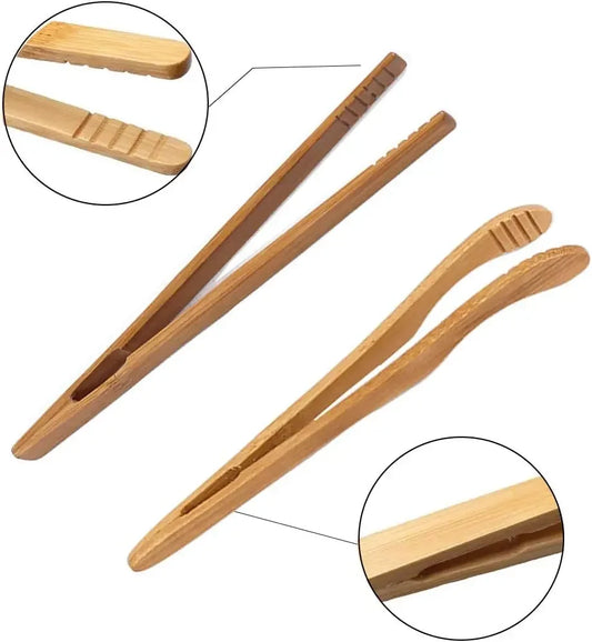 4 pack Bamboo Toaster Tongs - 7” Reusable Wood Cooking Tongs -Ideal Kitchen Utensil For Cheese Bacon Muffin Fruits Bread