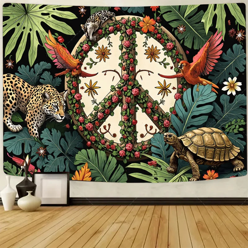 1pc Wall Tapestry Enchanted Winter Forest Tapestry - Golden Frame, Snowy Path, Cozy Cabin Decor