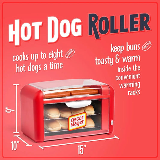 Oscar Mayer Extra Large 8 Hot Dog Roller & Bun Toaster Oven, Stainless Steel Grill Rollers