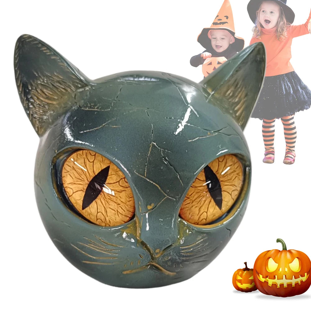 Marble Texture Cat Stone Amber Eyes Cat Statue Kitten Sculpture for Keepsake Gift Office Desk Decor