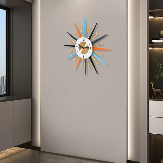 5 Colors Wall Clock Wide Round Dial with 2 Hooks and A Hanging Slot  for The Living Room, Entrance, Corridor, Office, Study