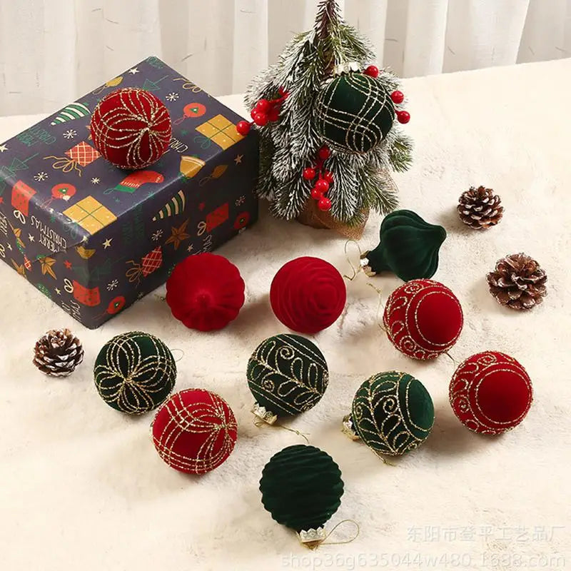 16pcs 8cm Christmas Ball Ornaments Christmas Tree Hanging Party Decoration 2024 Velvet Christmas Spheres Pendant Party Supplies