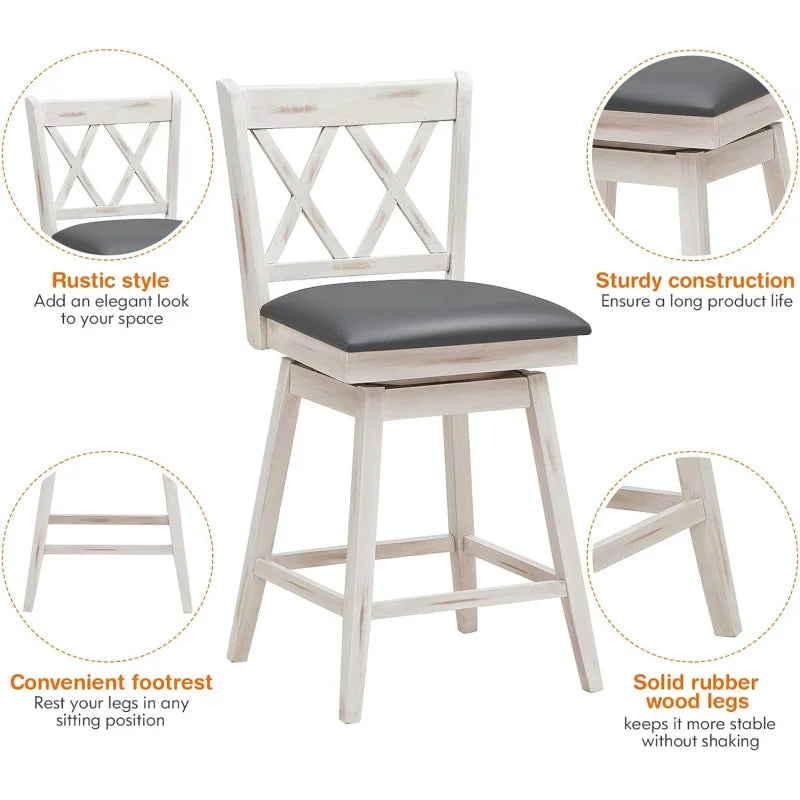 Set of 4, 360 ° Swivel Counter Height 25inch Bar Stool with Foot Rest Upholstered Cushion & Ergonomic Backrest, Sturdy Frame