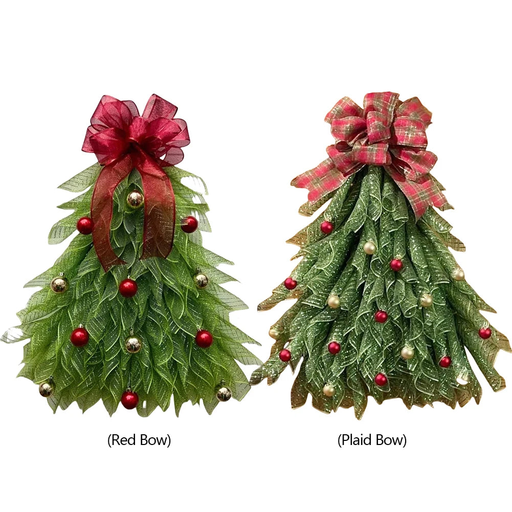 Handmade Christmas Tree Wreath with Bow & Ball Christmas Barb Christmas Wreath Flower Wreath Garland Front Door Decoration