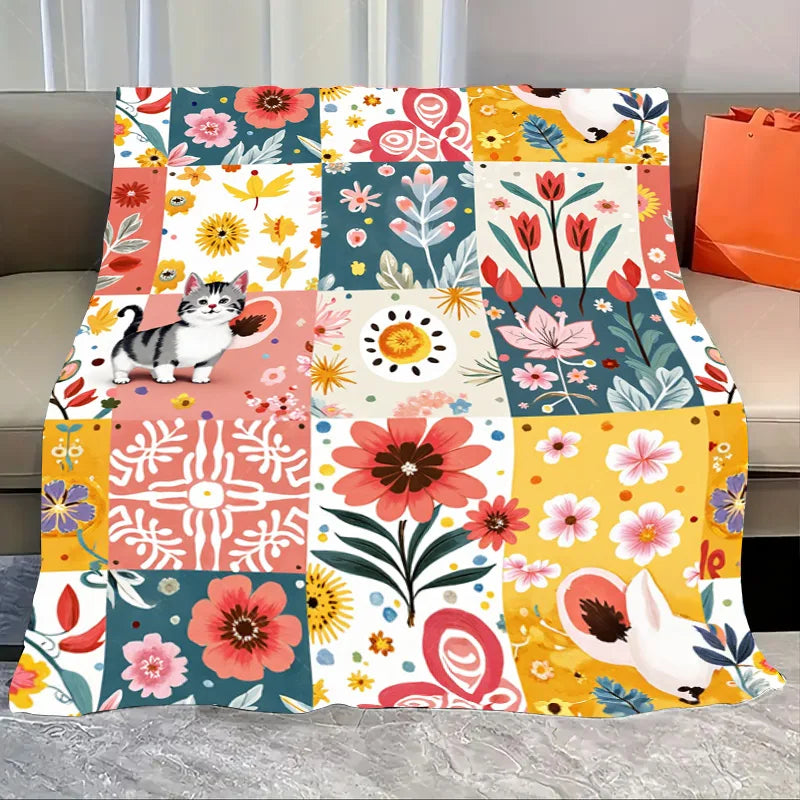 1pc Flannel Blanket "Boho Floral Blanket with Celestial Stars and Moons for Cozy Nights"