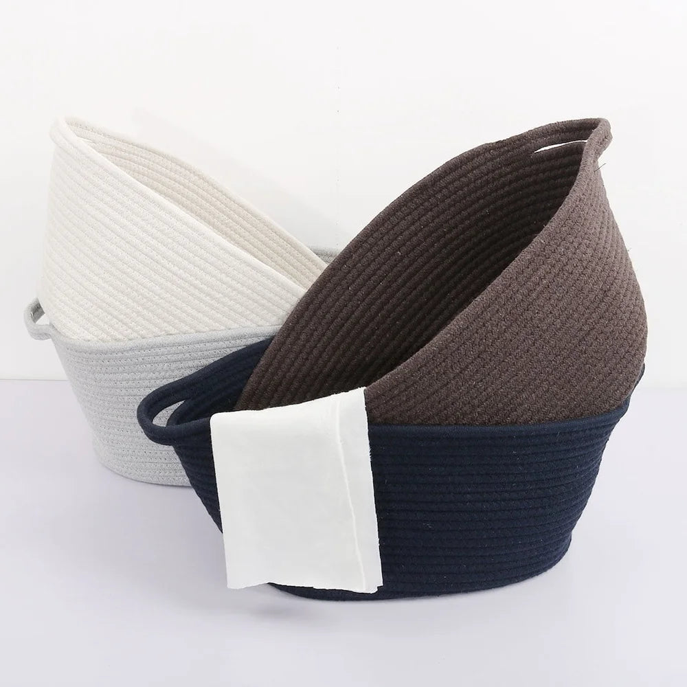 Cotton Rope Storage Bin Basket Organizer Laundry Clothes Soft Safe Collapsible Lightweight Oval Design Home Decor Gift