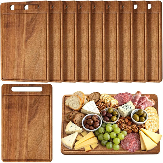 10-Pack Acacia Wood Cutting Boards, 12x7.8 Inches, Kitchen Serving Chopping Boards for Pizza, Bread