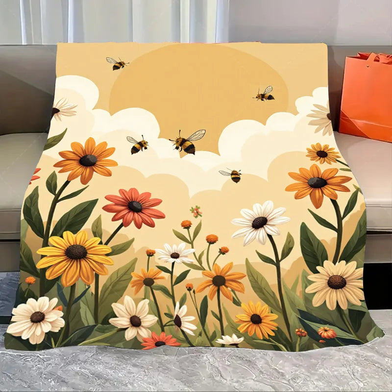 1pc Flannel Blanket Autumn Fox in Floral Forest Blanket - Cozy Fall Scene Throw