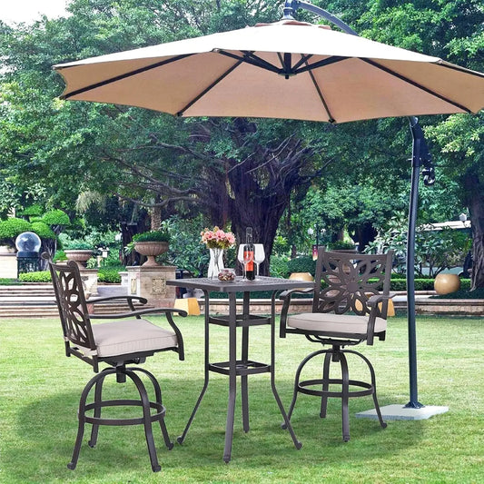 Cast Aluminum Patio Bar Chairs Set of 2, Bar Height Swivel Outdoor Bar Stools Chairs, Counter Height Outdoor Barstools,