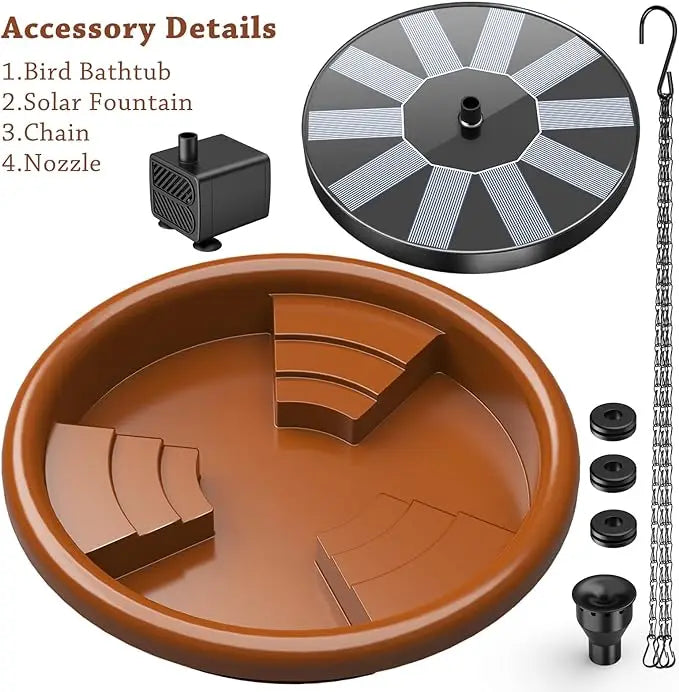 Solar Powered Bird Bathtub Fountain Hanging Bird Feeder Garden with Hook Chain Outdoor Drinking Water Bird Feeder Tray Platform
