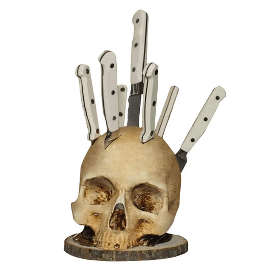 Skull Knife Holder Resin Skeleton Knife Stand Creative Fruit Chopping Knife Stand Halloween Party Decoration