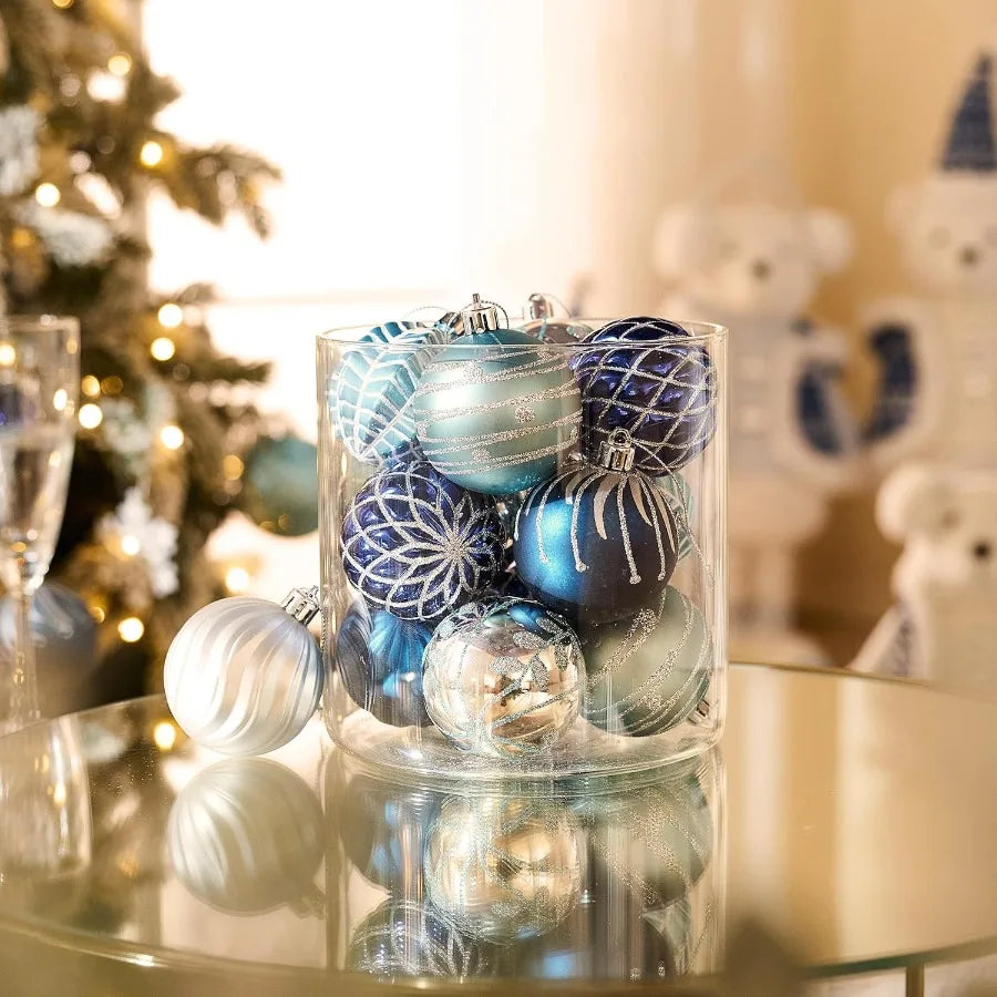 Elegant 16ct Navy Blue and Silver Shatterproof Fall Christmas Tree Decorations Ball Ornaments 2.36 Inches Diameter Ideal for Ho