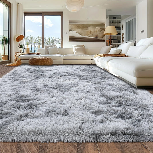 Fluffy tie-dyed gray carpet, suitable for living room, bedroom and room carpet, upgraded non-slip home decoration carpet.