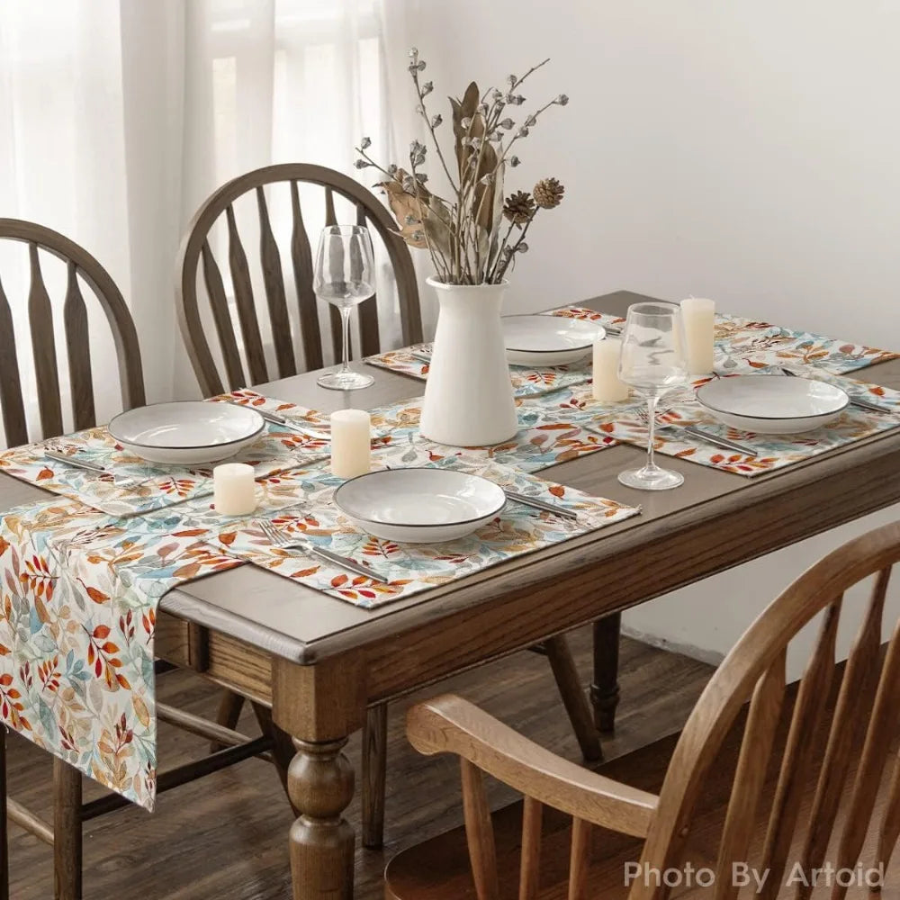 eucalyptus leaves fall placemats set of 4, 12x18 inch seasonal autumn harvest table mats for outdoor home party dining decorati